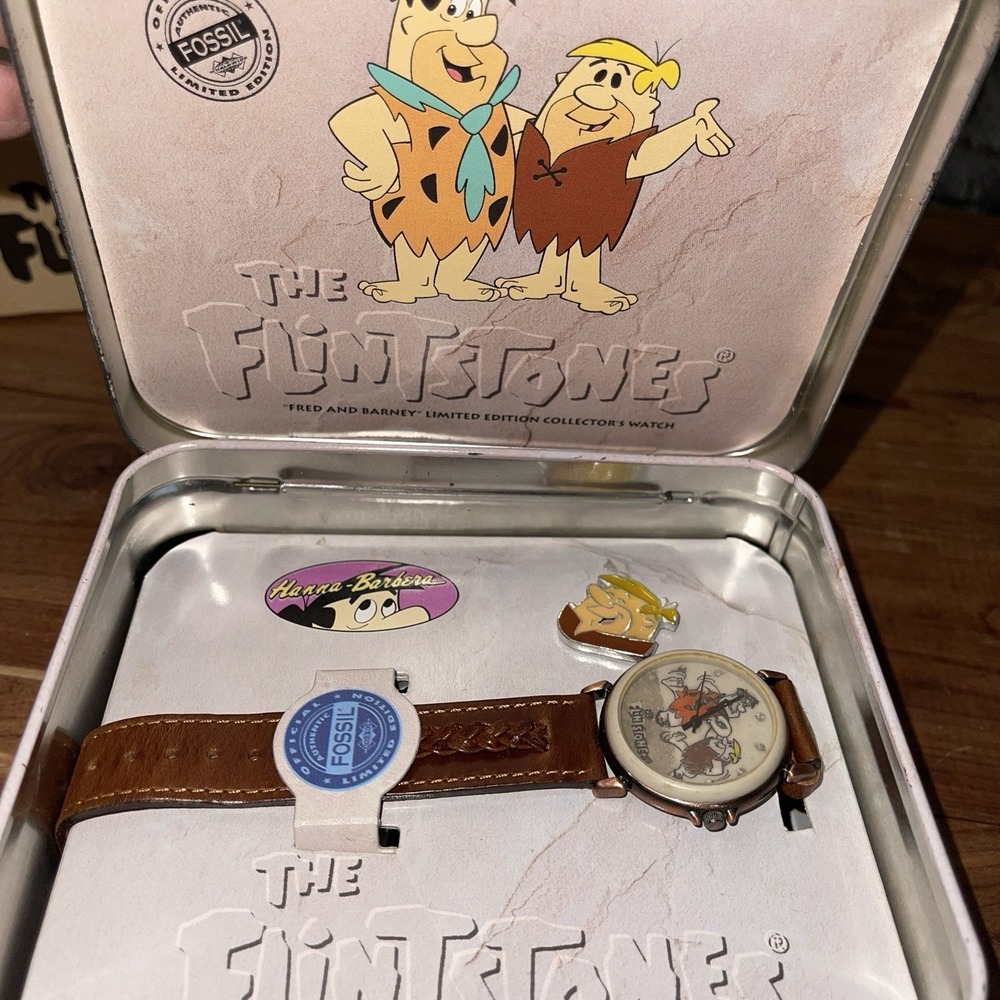 Fossil Flintstones Fred & Barney Ltd Edt Watch Set NIB Lunchbox 1993 COA 03695